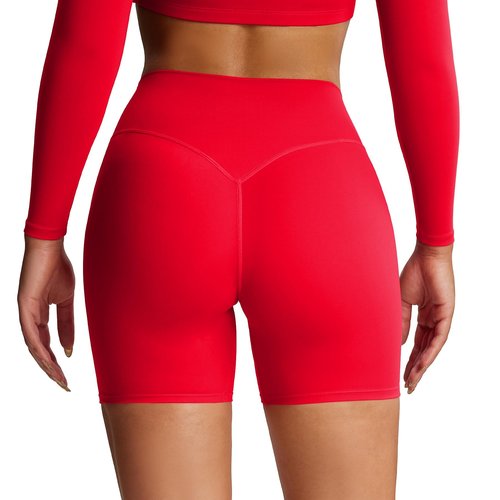 Aoxjox Metamorph Workout Biker Shorts for Women Tummy Control High Waisted Athletic Gym Running Deep V Yoga Short 6" (Racing Red, Small)