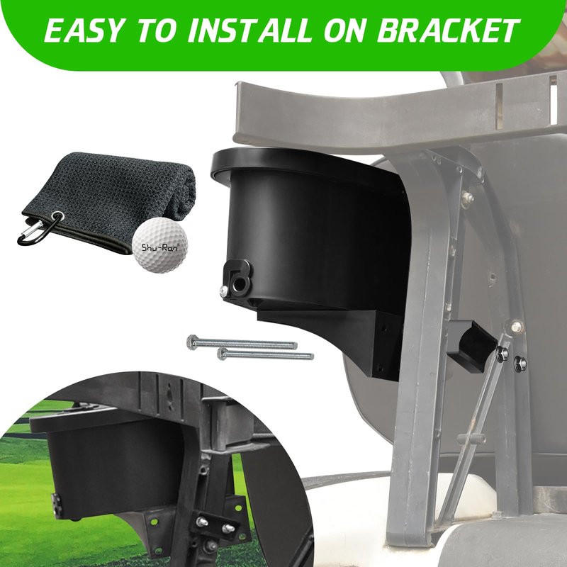 Shu-Ran No-Drill Golf Cart Ball & Club Cleaner, Clamp-On Golf Club Head and Ball Washer Golf Cleaner with Golf Towel, Universal Fit for EZGO, Club Car, Yamaha, Advanced EV, Star EV