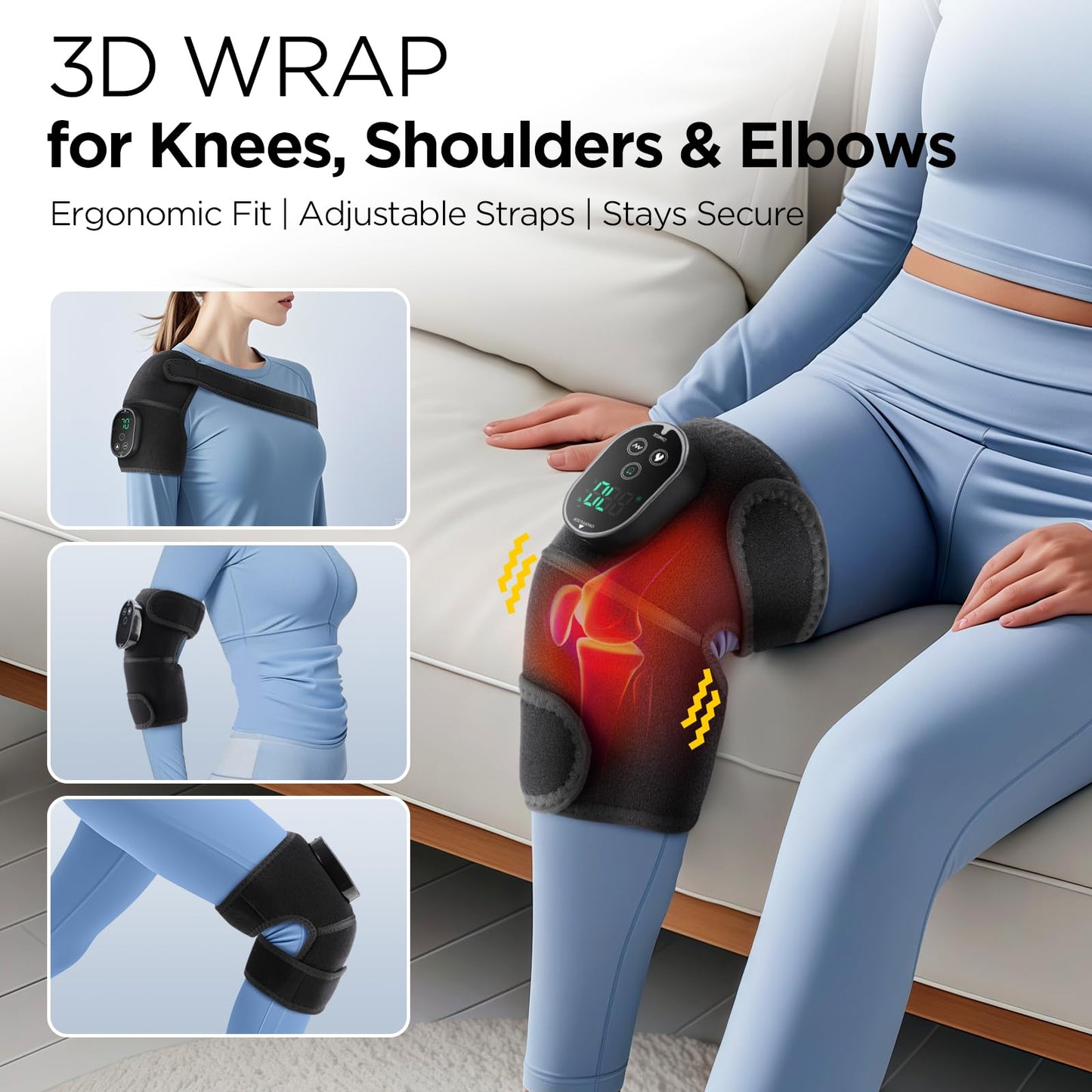 WoloyHeatie Cordless Heated Knee Massager for Pain Relief, FSA Eligible Items List, Heated Brace Wrap Pads for Shoulder Elbow Knee Massage, HSA Approved Products Only