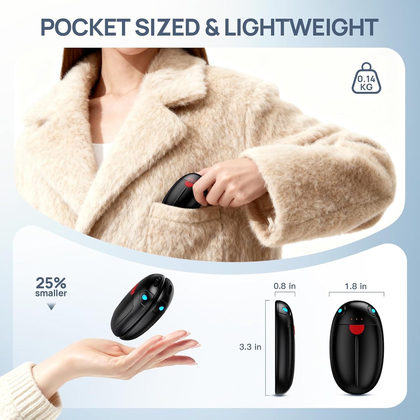 Skiennix Rechargeable Hand Warmers - 20-Hour Portable Electric Heater | 2-Pack for Outdoor Activities