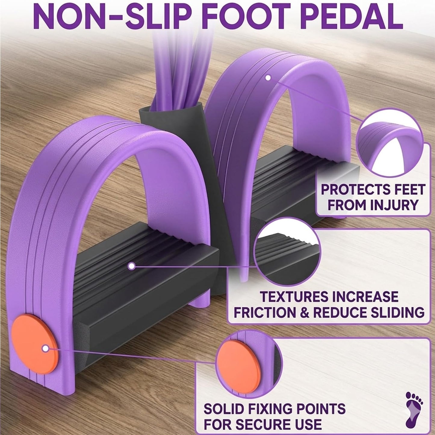JQTEOYW 6-Tube Pedal Resistance Band with Handles, Purple
