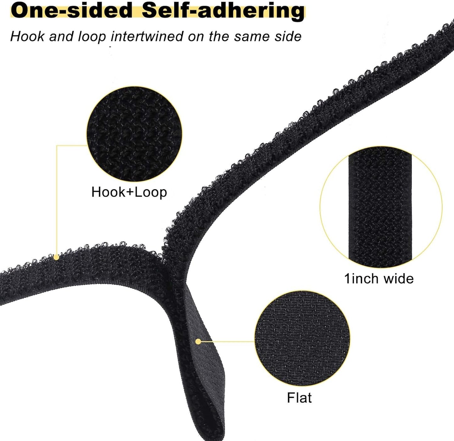 YMCRLUX Hook and Loop Straps - 1"x16ft Adjustable Fastening Cable Ties with 25 Metal Buckles - Black