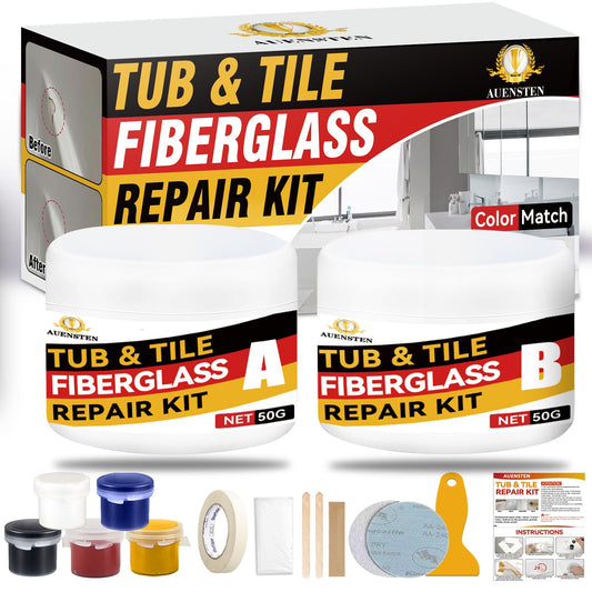 Bathtub Repair Kit, Porcelain and Fiberglass Tub Tile and Shower Kit Repair Chips Dents Cracks Scratches from Ceramic, Marble, Quartz, Resin, Acrylic (White)