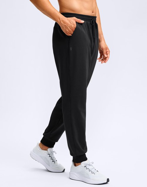 Soothfeel Men's Fleece Joggers Cotton Sweatpants with Deep Pockets Loose Athletic Running Gym Workout Winter Warm Pants, Black L
