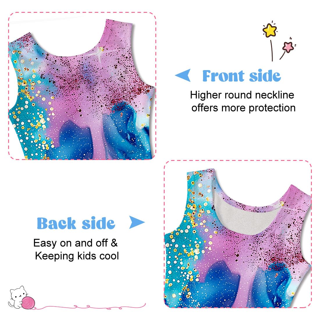 Funnycokid Gymnastics Leotards for Girls Dance Clothes Sparkly Outfits Unitard with Shorts, Diamond Blue Pink, 7-8 Years