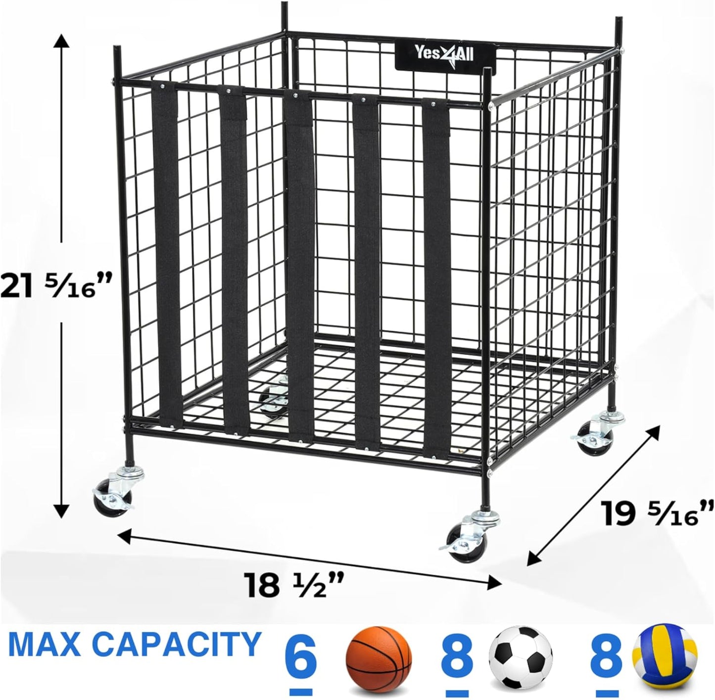 YES4ALL Rolling Ball Cart - Lockable Wheels Sports Equipment Organizer | Ideal for Volleyball & Basketball Storage