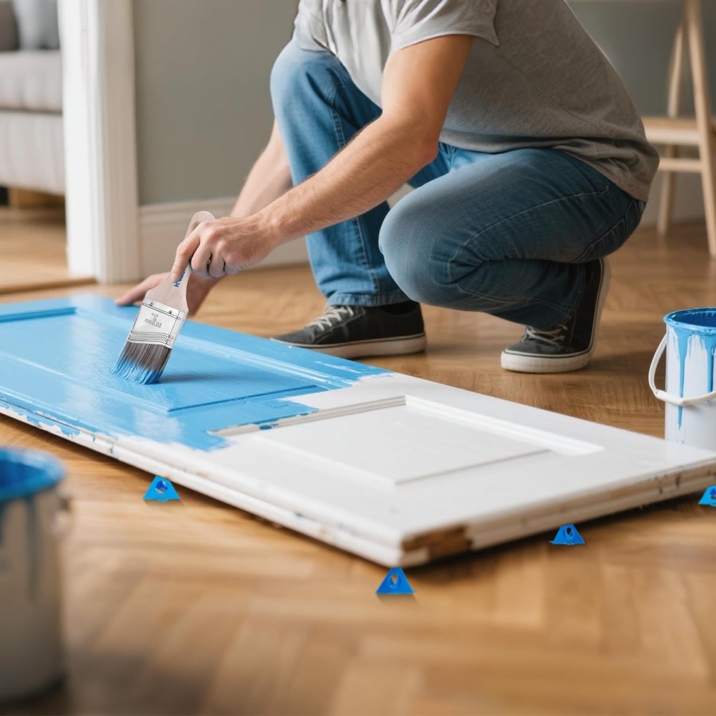 KATA Painters Painting Pyramid Stands - 36pcs Paint Triangle Stand Cabinet Door Risers 3pcs Paint Brushes Kit for Furniture Canvas Support Painting, Professional Household Art DIY Projects Supplies