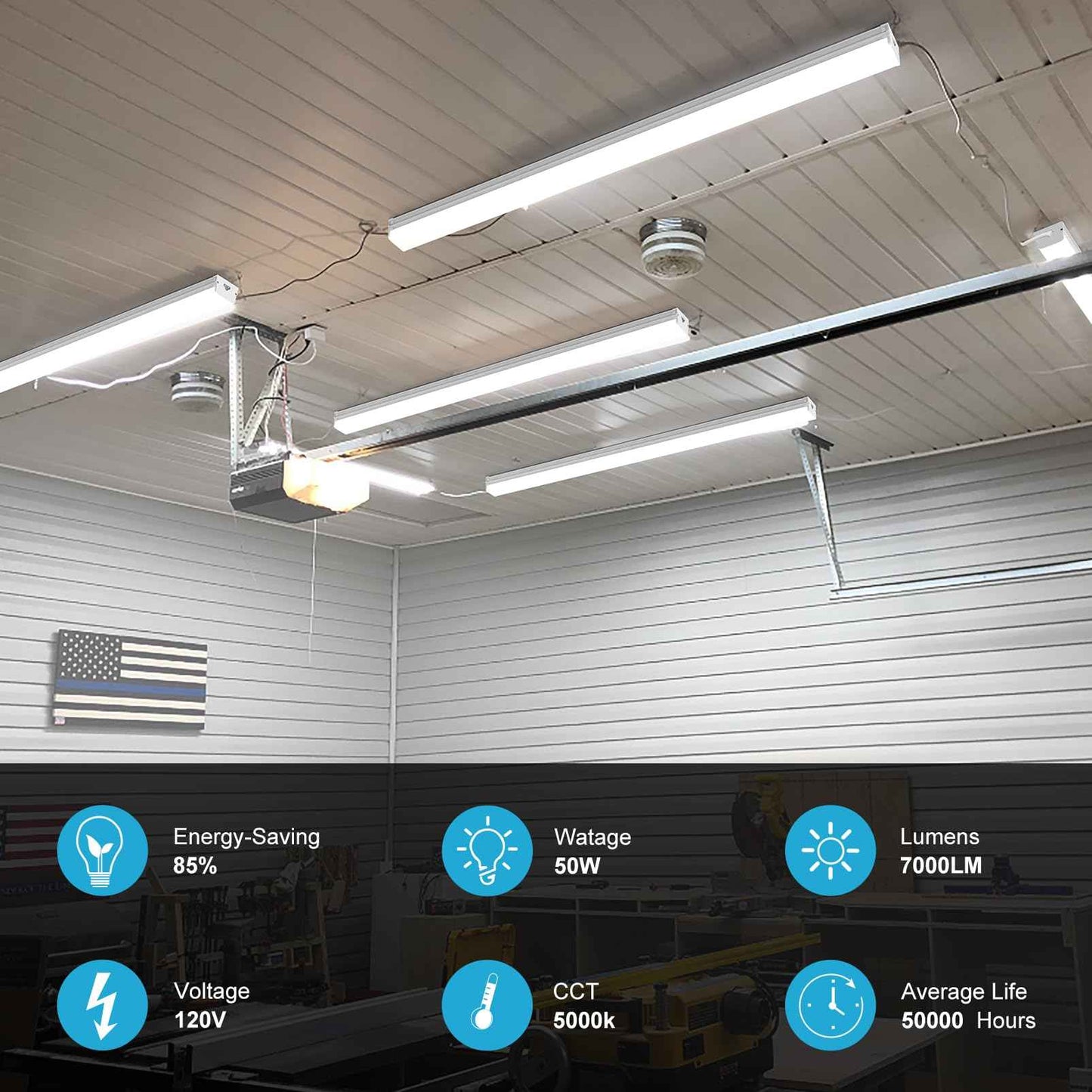 Lightdot 6Pack 4FT LED Shop Light Linkable, 2.5 Inch 52W[Eqv. 400W] Utility Shop Lights, 7500LM, 100-277V, 5000K Garage Lights with 5FT Power Cord, Hanging&Flushmount Integrated Fixture for Workshop