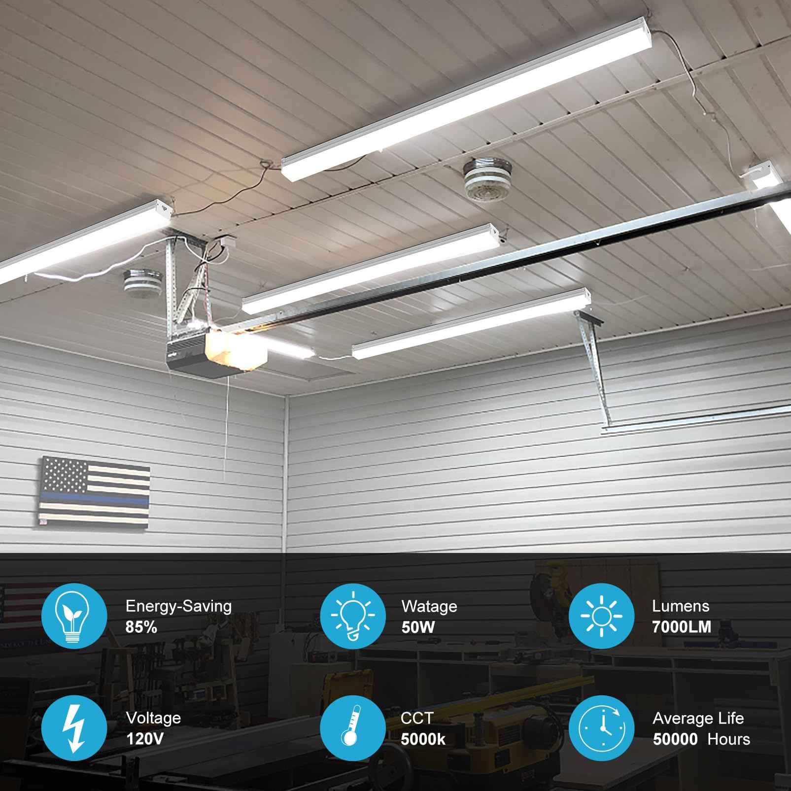 Lightdot 6Pack 4FT LED Shop Light Linkable, 2.5 Inch 52W[Eqv. 400W] Utility Shop Lights, 7500LM, 100-277V, 5000K Garage Lights with 5FT Power Cord, Hanging&Flushmount Integrated Fixture for Workshop