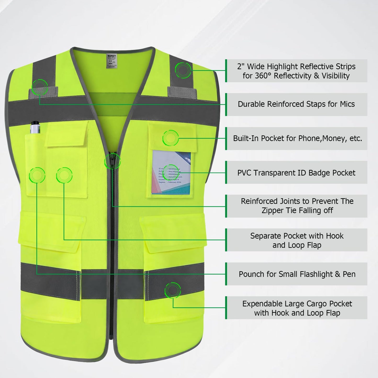 TCCFCCT Safety Vest - Men's 5 Pocket Reflective Vest, Durable High Visibility, ANSI/ISEA Compliant, T5-Yellow, L