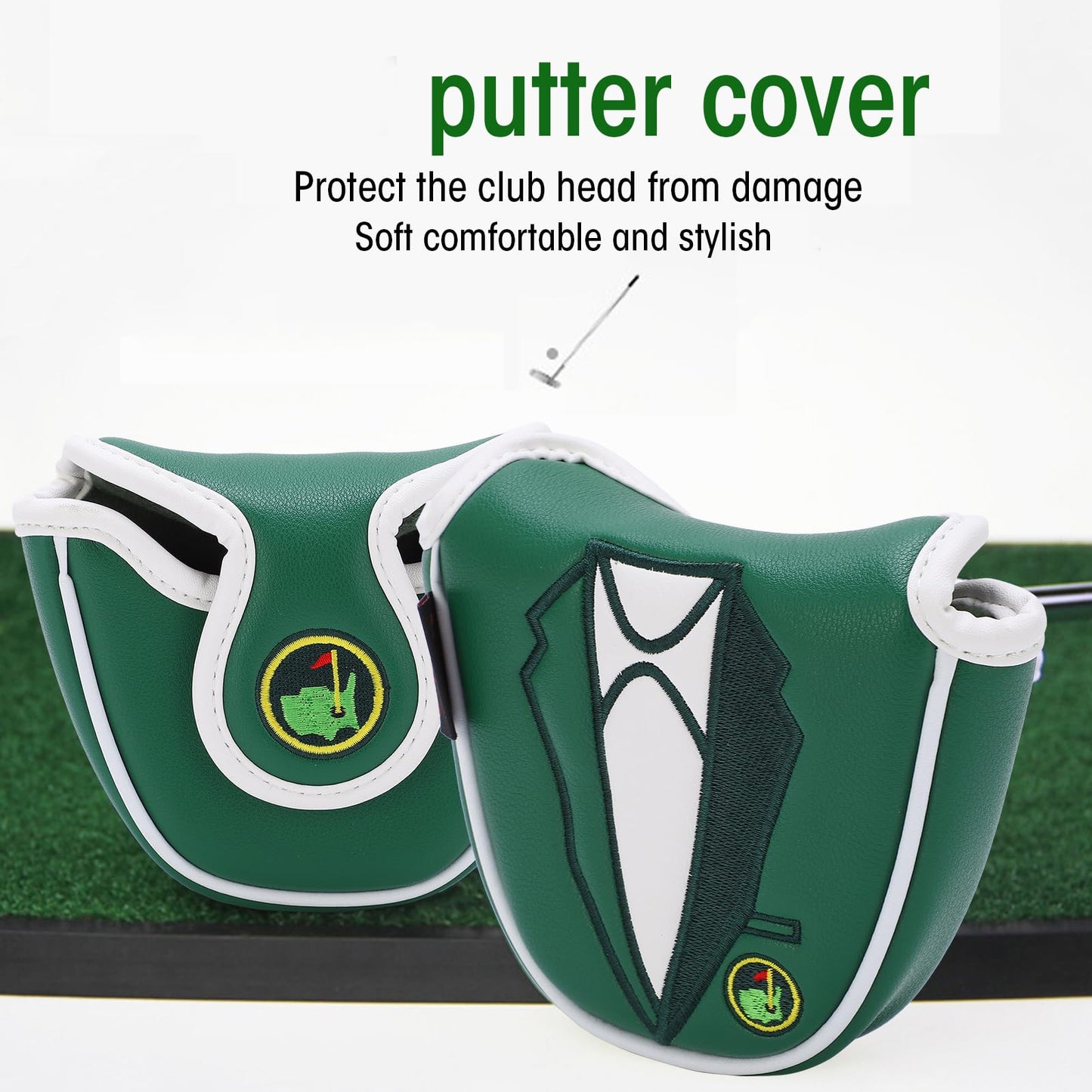 Putter Covers Odyssey Cover Putter Semicircle Putter Cover Mallet Putter Headcover Green Embroidered Cover Headcover Putter Cover Protector Copri Teste per mazza da Golf