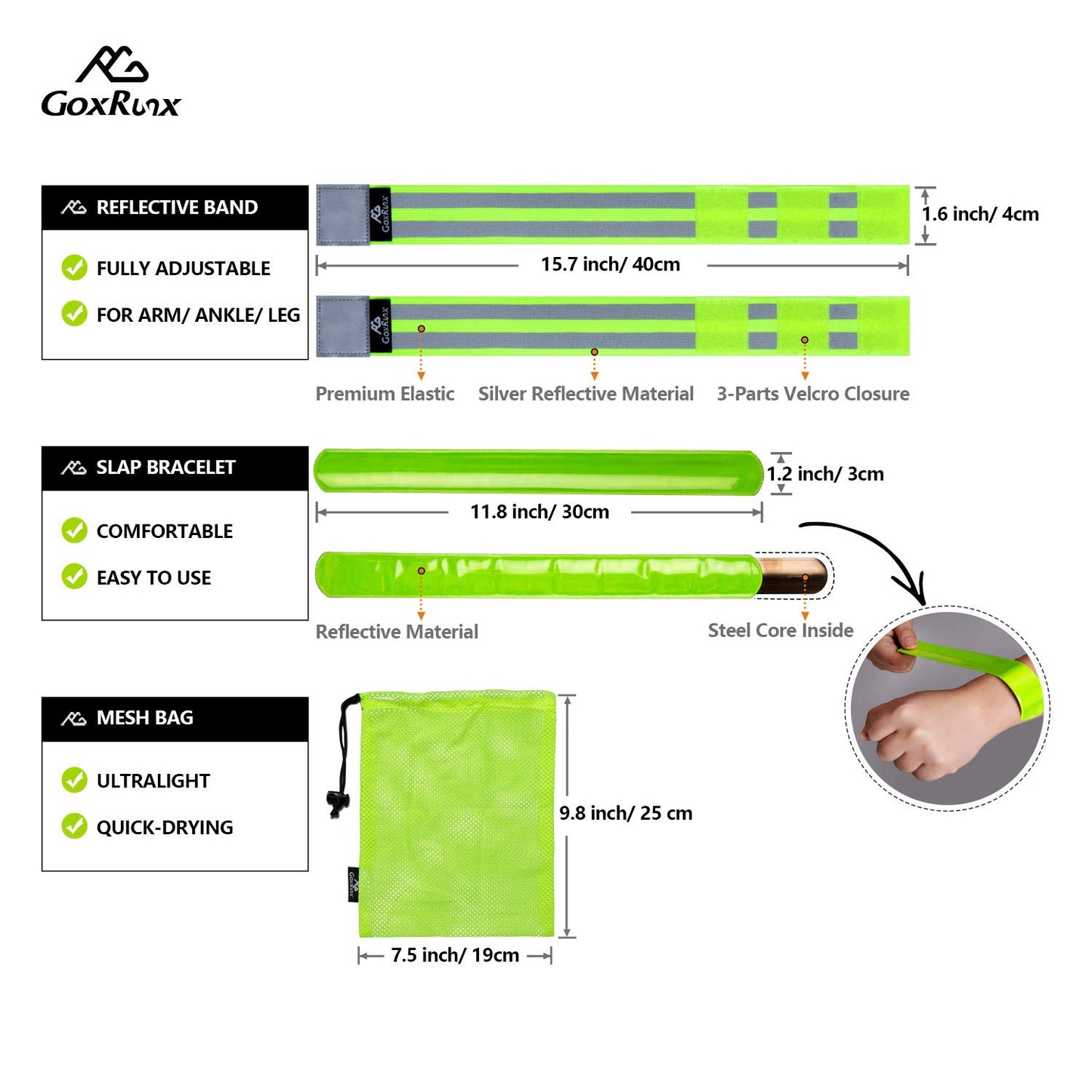 GoxRunx 2 Pack Reflective Vest Running Gear Ultralight Runner Safety Vest+Armbands & Bag