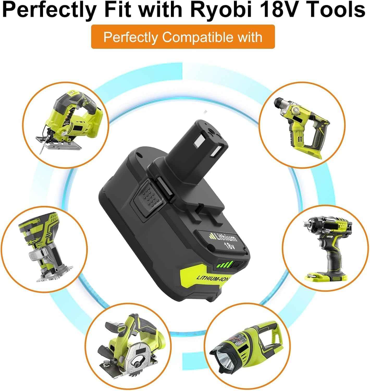 Upgraded 8000mAh P108 Replacement for Ryobi 18V 8.0Ah Battery Compatible with Ryobi 18V Battery P102 P103 P104 P105 P107 P190 P109 P190 P191 P122 Cordless Power Tools