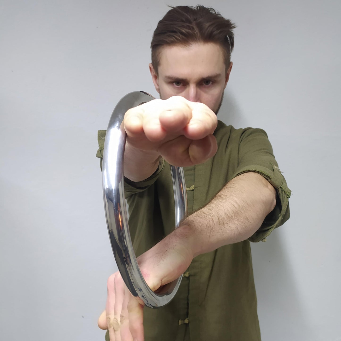 Wing Chun Stainless Ring Yewen Sau Sticky Hand Strength Training Tsun Siu Lum Kung Fu Self Defense Gun