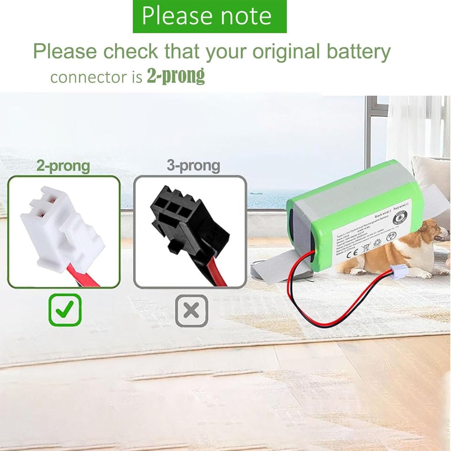 JOTACT RVBAT850 46Wh Battery Replacement for Shark Ion R75, RV761, RV850C, RV1000S, RV1100VL, RV101AE, UR1000SR, RV700_N, RV720_N Vacuum Cleaners (2-Prong Connector)