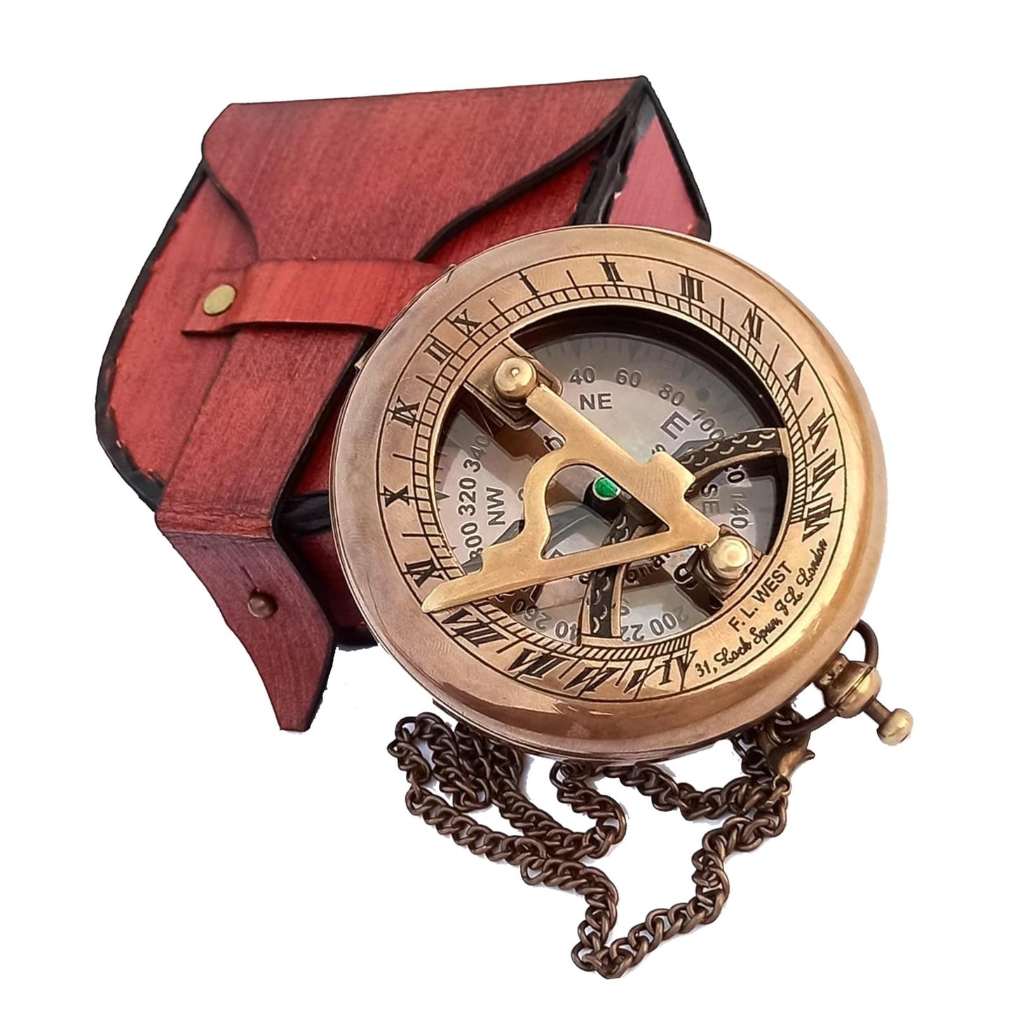 Sundial Clock Engraved Brass Pocket Portable Compass Gifts for Men, Him, Son, Husband, Grandson, Boys | Engravable Antique Gift Compasses for Graduation, Baptism,