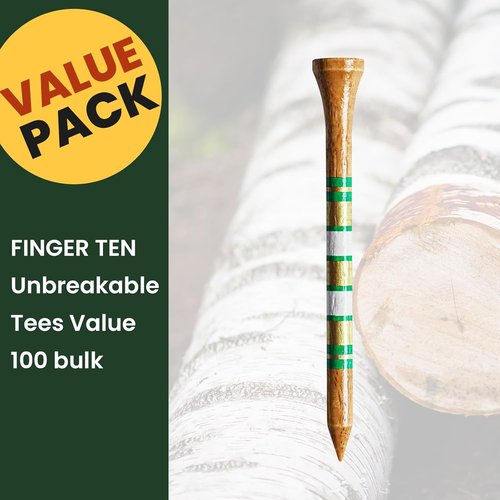 FINGER TEN Golf Tees - Wooden Golf Tees for Men | 100 Pack, 1.5" to 3.25" Sizes, Durable & Stable