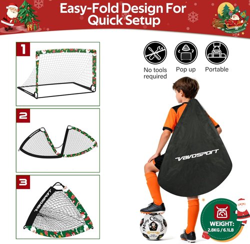 Kids Soccer Goals - Portable 4' x 3' Training Set with Pop-Up Net & Soccer Ball for Outdoor Fun