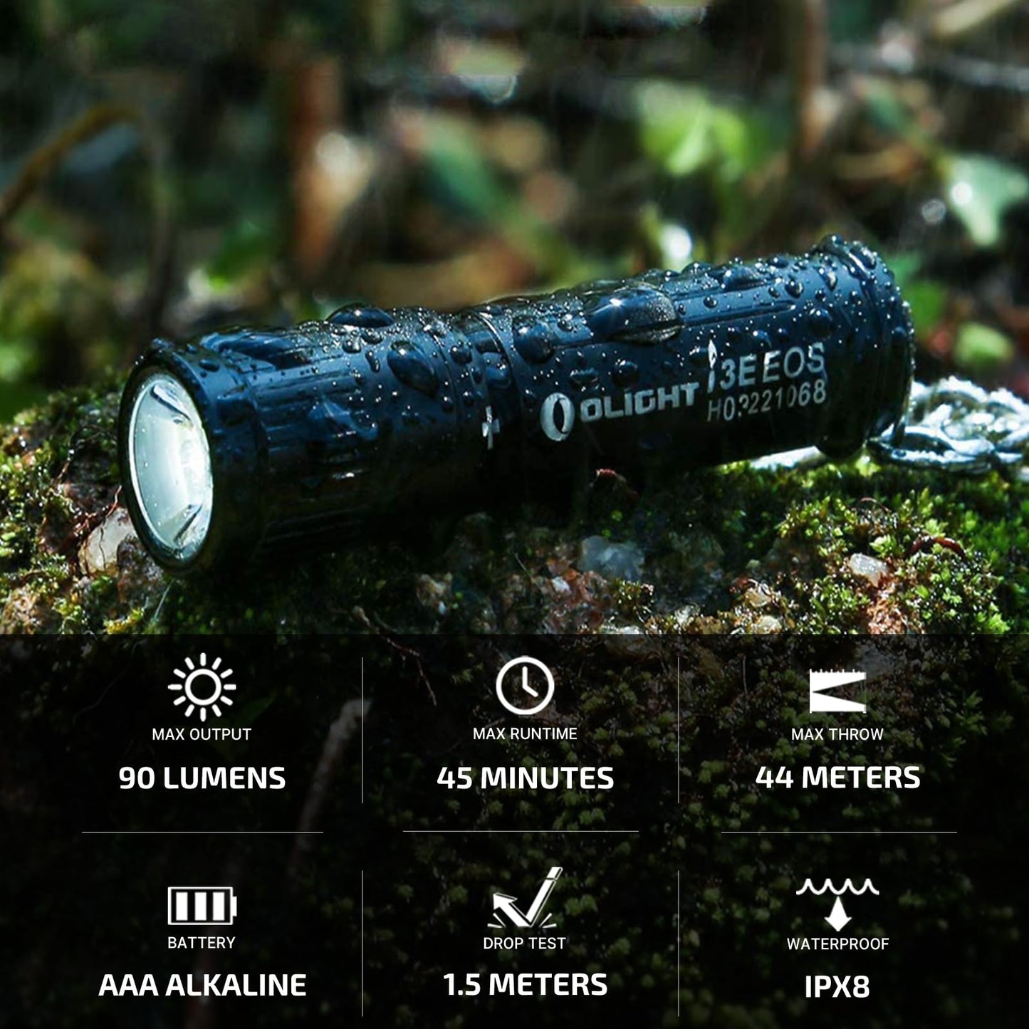 OLIGHT i3E EOS PMMA TIR Lens AAA EDC Flashlight 90 Lumens Compact Keychain Flash Light for Night, Camping (Black)