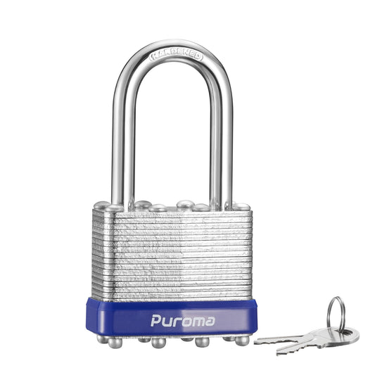 Puroma Lock 1 Pack Padlocks, 1-1/2” Long Shackle Heavy-Duty Locks with 2 Keys, 40mm Hardened Steel Keyed Alike Padlocks for Sheds, Gates, Fences, Toolbox, Outdoor and Indoor Use（Silver）