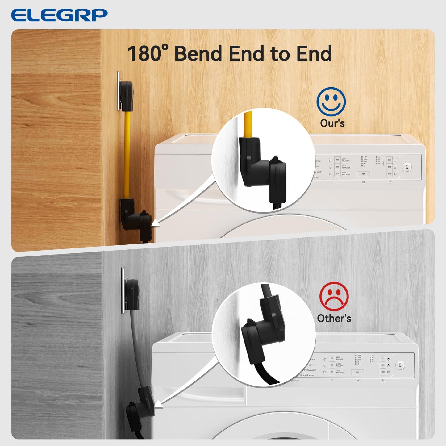ELEGRP 1.5FT Dryer Adapter Cord, NEMA 14-30P to 10-30R, 4 Prong New House to 3 Prong Old Dryer, 30 Amp/250V/7500W, Heavy Duty 10-AWG STW, 180° Rotating Plug, UL Standard Compliant