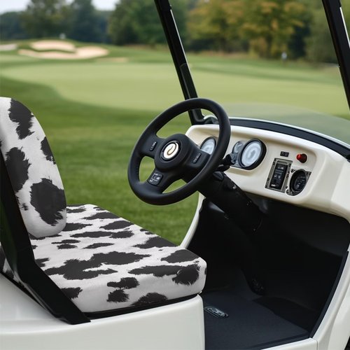 Oramclsy 2 PCS Cow Golf Cart Seat Covers 4 Passenger Golf Cart Seat Covers All Weather Club Car Accessories Set Suitable for EZGO Club Car and More 2-Seat Golf Carts