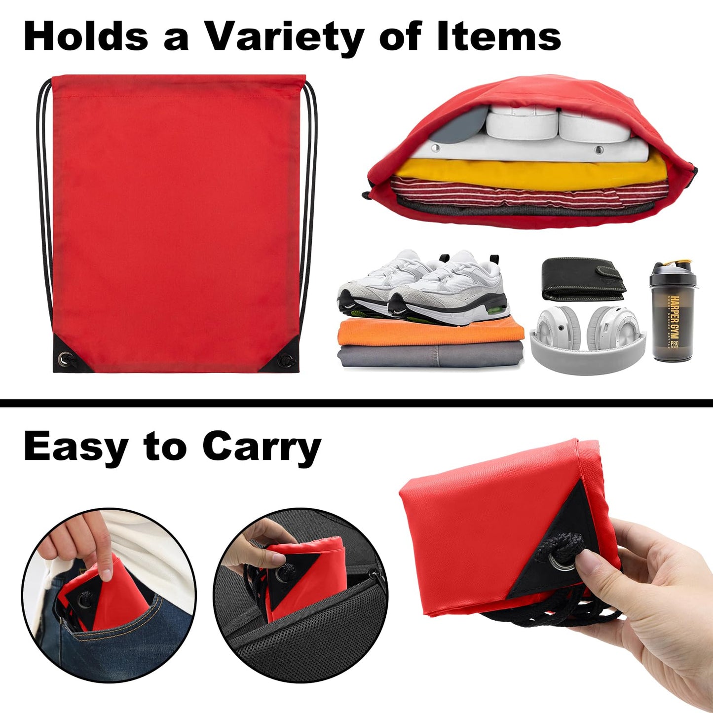 CALACH 2PCS Drawstring Bags Bulk, String Backpack for Men Women, Cinch Bag Draw String Back Bag for Gym, Sports, Travel, Swimming, Beach, Red