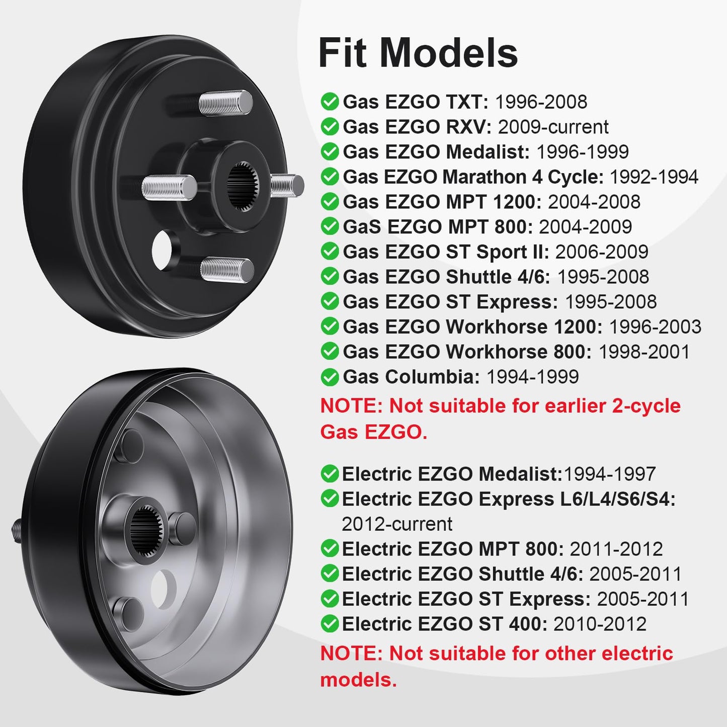 21807G1 Golf Cart Brake Drum for EZGO TXT 30 Tooth Spline Brake Drum, 1 Inch Large Hole Brake Hub with Nuts For 4 Cycle Gas 1996-Up EZGO TXT/RXV/Medalist/Marathon/Columbia, OEM# 21807-G1/G2, 41843-94