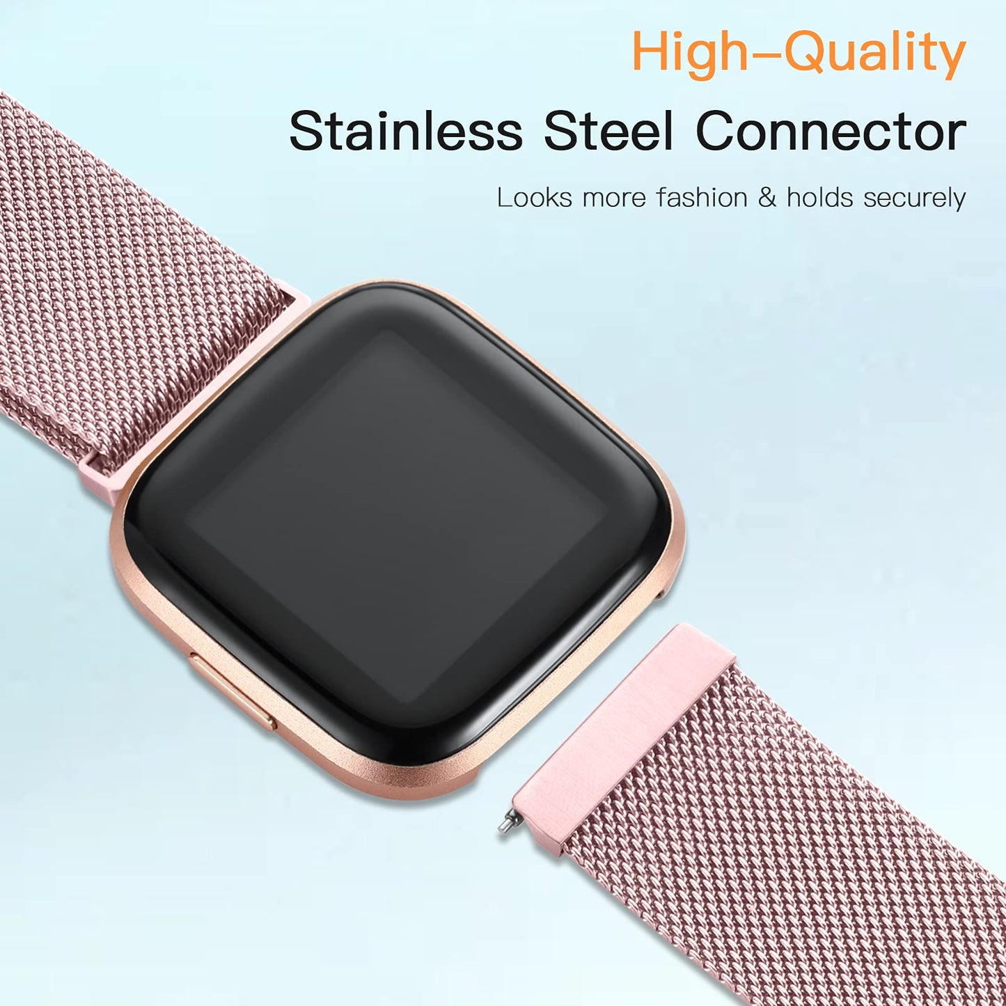ZWGKKYGYH Compatible with Fitbit Versa and Versa 2 Bands for Women Men, Rose Gold Stainless Steel Metal Mesh Magnetic Band Bracelet Strap Replacement for Fitbit Versa/Versa Lite SE, Small