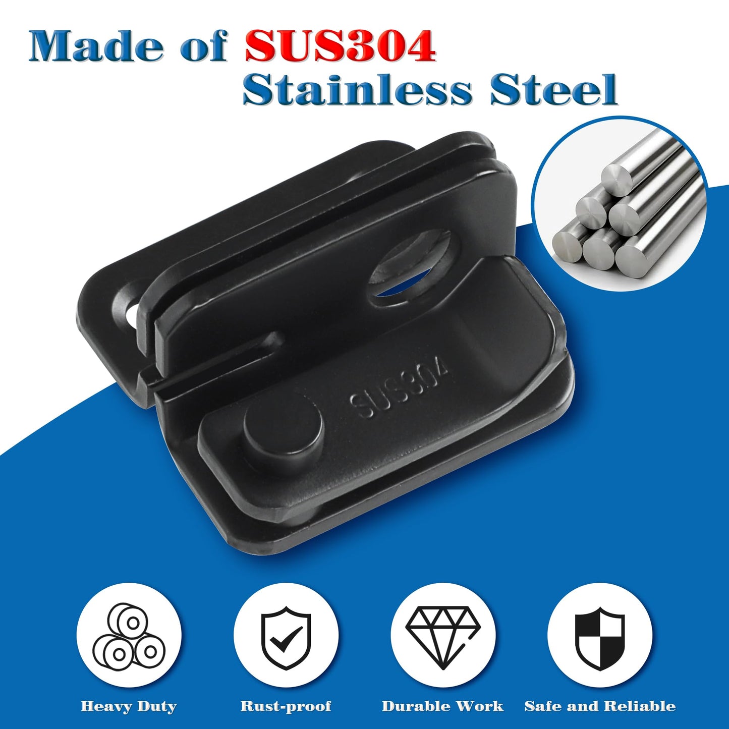 Alise Flip Latch,Gate Latches Slide Bolt Latch Safety Door Lock Catch for Barn Cabinet Pet Cage Fence Bathroom Garage Window,Heavy Duty SUS304 Stainless Steel Gate Hardware Locks,Matte Black,MS5007-B