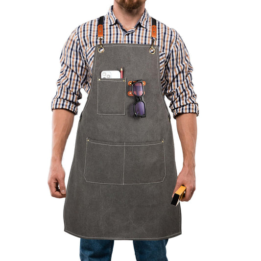 Rtcimoic Men's And Women's Work Aprons, With Pockets, Suitable For Bartenders, Hairdressers, Florists, Chefs, Gardeners, And Waiters, Professional Canvas Aprons With Adjustable Straps. (Dark Grey)