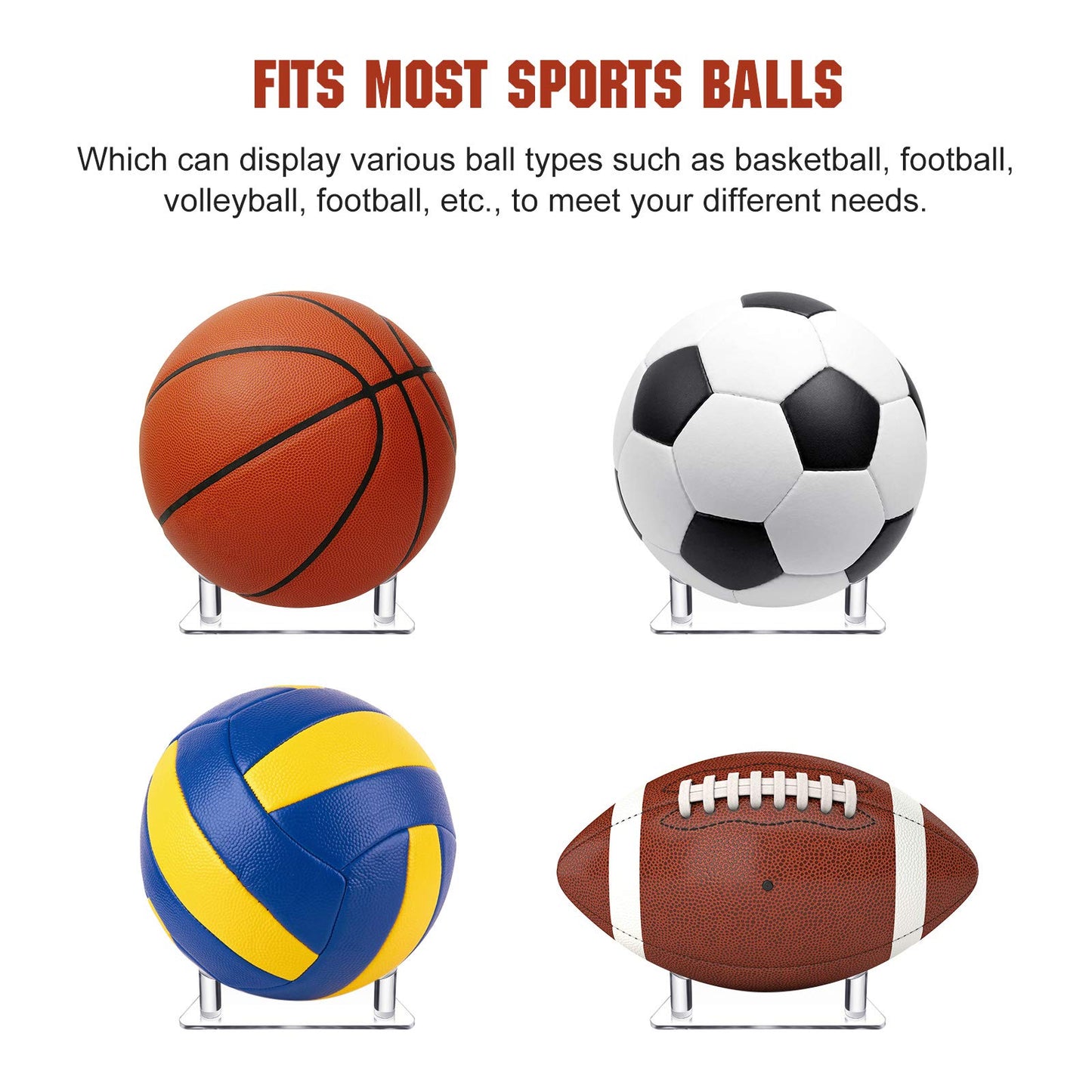 Jetec 2 Pcs Acrylic Ball Stand Display Holder Sports Ball Storage Rack for Football Basketball Volleyball and Soccer (Transparent)
