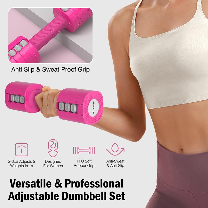 EAST MOUNT Adjustable Weight Dumbbells Set of 2, 8 in 1 Hand Weights for Women 2lb/3lb/4lb/5lb/6lb Dumbbell Weights Set 12 lbs/Pair Hand Weights for Home Office Gym Workout