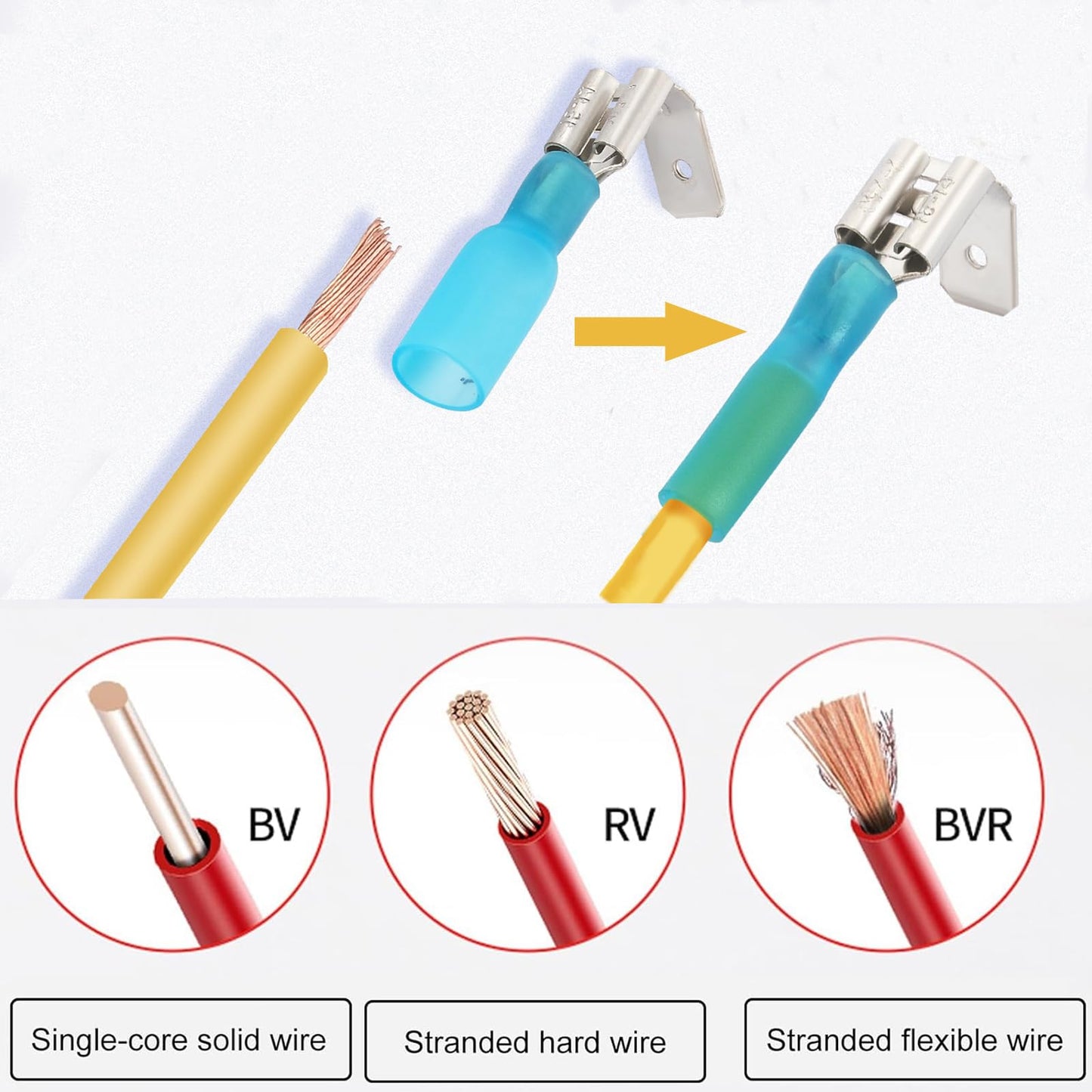XUGERIP 50 PCS Heat Shrink Piggyback Spade Connectors, AWG 10-22 Insulated Quick Disconnect Wire Connector, Electrical Butt Terminals for Marine, Electronics, Automotive