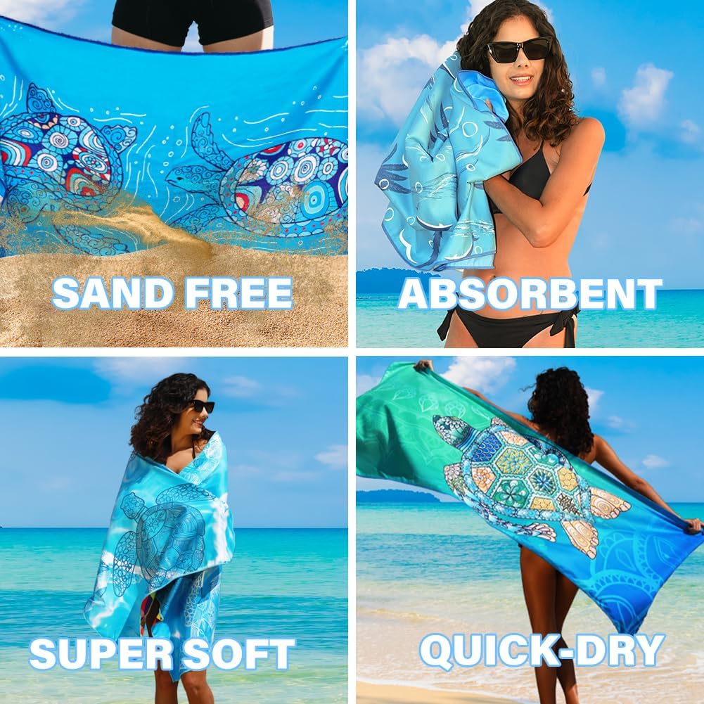 Skiennix Microfiber Beach Towels - Quick Dry, Sand-Free, Extra Large, Compact & Soft | 2 Pack