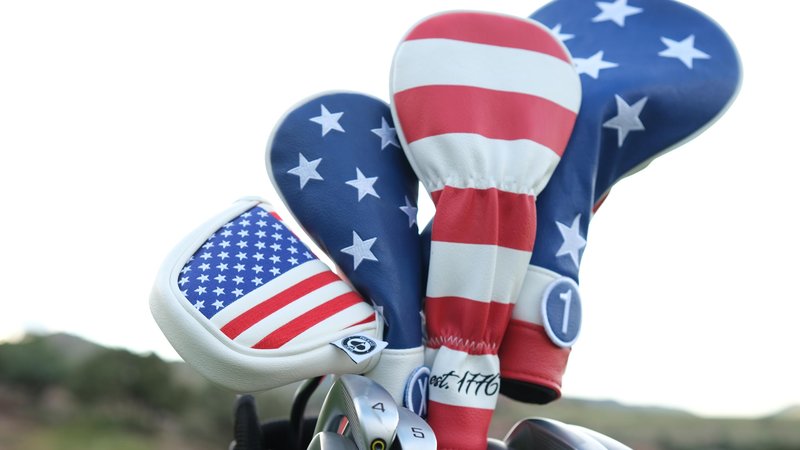 Pins & Aces USA Head Cover - Premium, Hand-Made Leather, Hi Quality Headcover - American Pride Styled, Tour Quality Golf Club Cover - Style and Customize Your Golf Bag (Mallet)