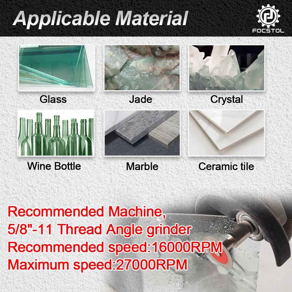 Mini Diamond Glass Cutting Disc - FOCSTOL 5pcs 2 Inch(50mm) Glass Saw Blade and 1pc 5/8''-11 Flange for Glass Jade Marble Granite Artificial Stone Porcelain Tile Ceramic