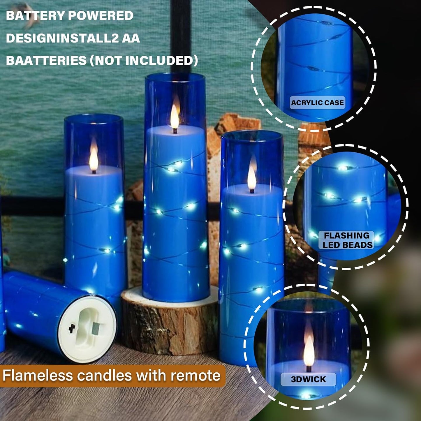 Flameless LED Pillar Candles Set - 9 Pcs White with Remote & Star String for Home Decor