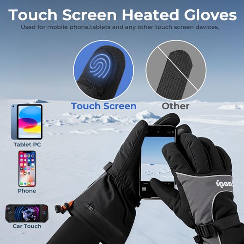 IPOW Heated Gloves for Men Women 7.4v 2200mah Electric Rechargeable Heating Ski Gloves with Touchscreen & 7 Layers Thick Solid Waterproof for Winter Outdoor Hunting Riding Ski Hiking Motorcycle
