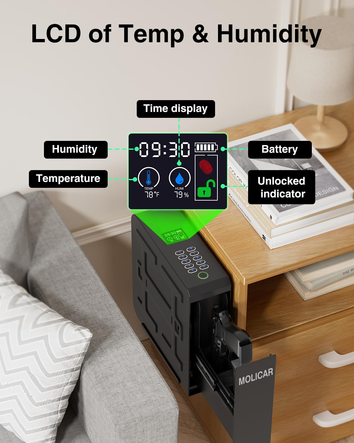 Biometric Gun Safe for Handgun Fingerprint 3 Ways Quick Access Slider Pistol Safe, Mounted Bedside Gun Lock Box for Nightstand, Bed, Desk, Wall, Dresser