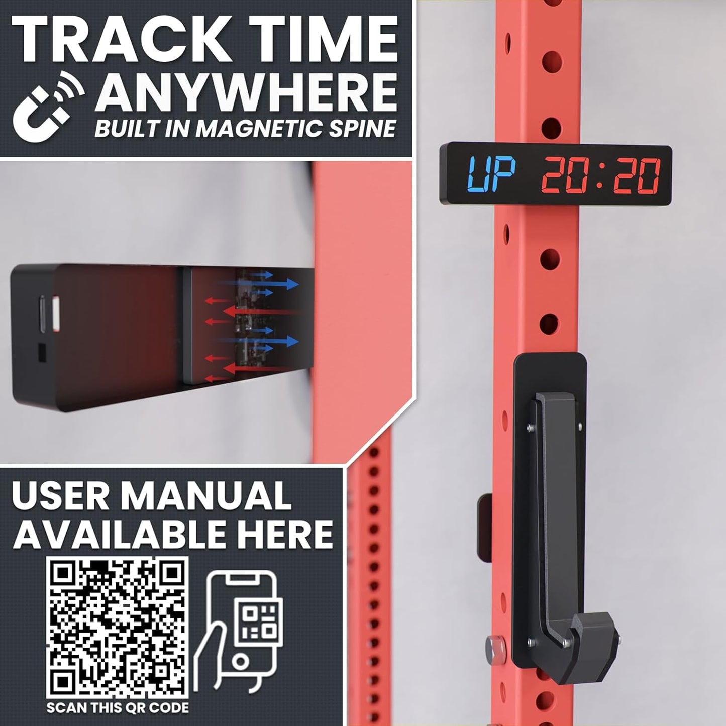 Synergee Magnetic Gym Timer Clock - Powerful LED Display, 30-Hour Battery Life | Ideal for Home Gym & Workouts