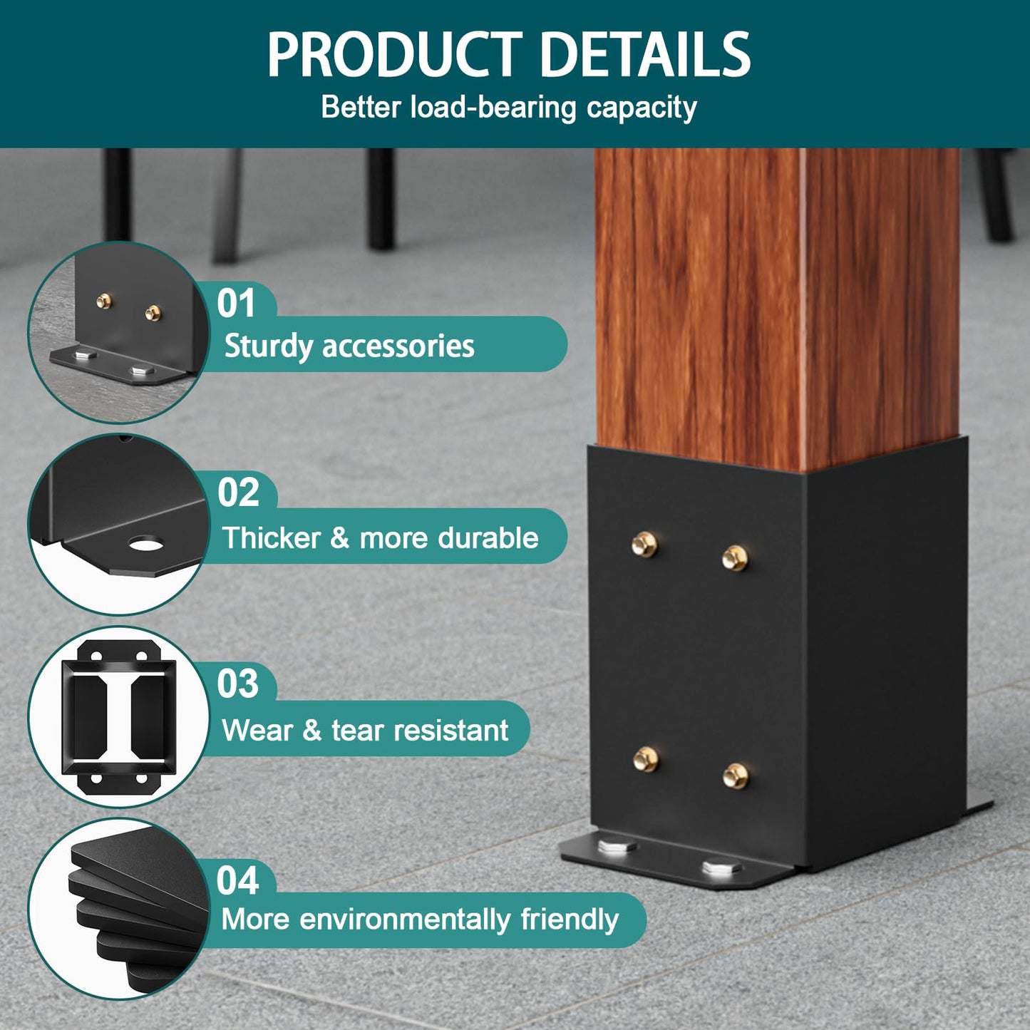 SPACEEUP 4x4 Post Base 12 Pcs, Inner Size 3.6"x3.6" Deck Post Base, Heavy Duty Powder-Coated Post Anchor Black Wood Post Brackets for Decking Porch Railing Support