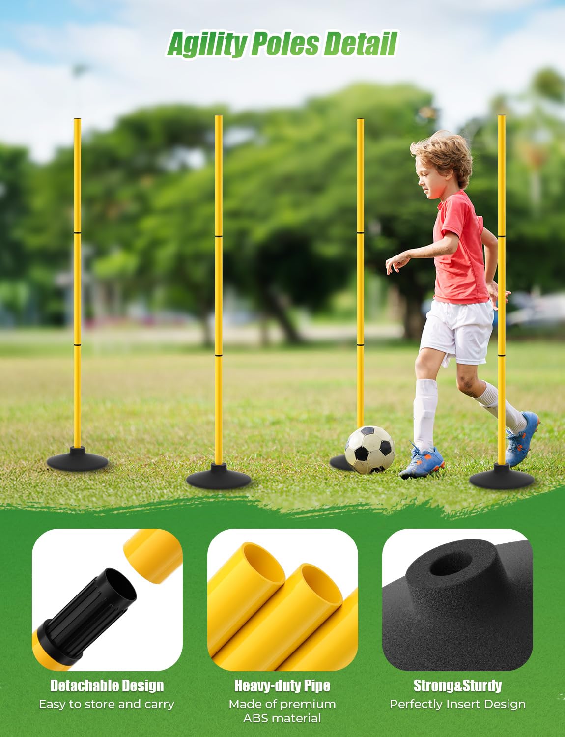GHB Agility Poles 4 Pack 50" Sports Soccer Training Poles