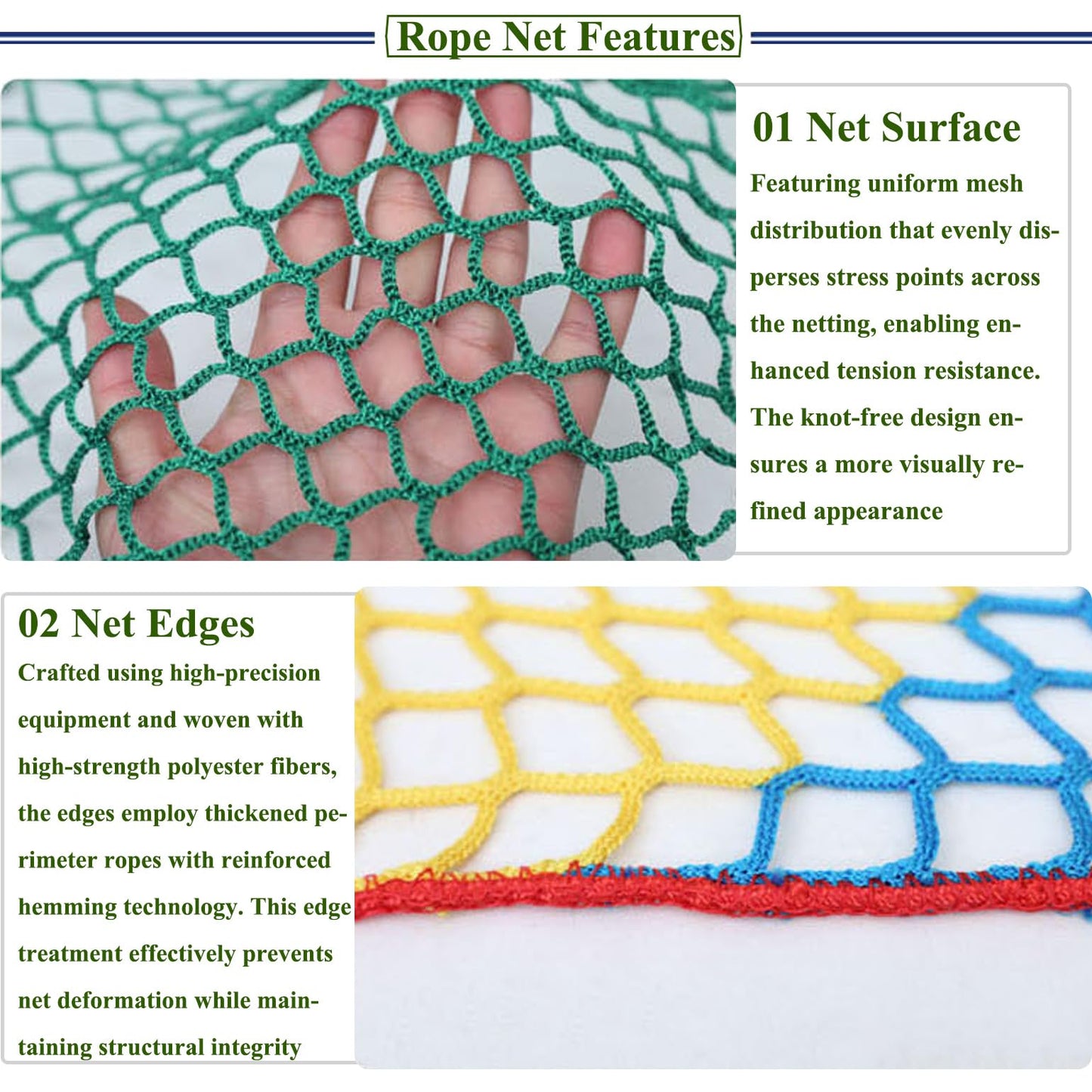 Playground Rope Net Kids Safety Net,Balcony Stair Railing Guard,Toy Sports Equipment Barrier Mesh Anti-Fall Rope Netting,Knotless Polyester Cargo Net(Size:9.8x9.8ft,Multicolor)