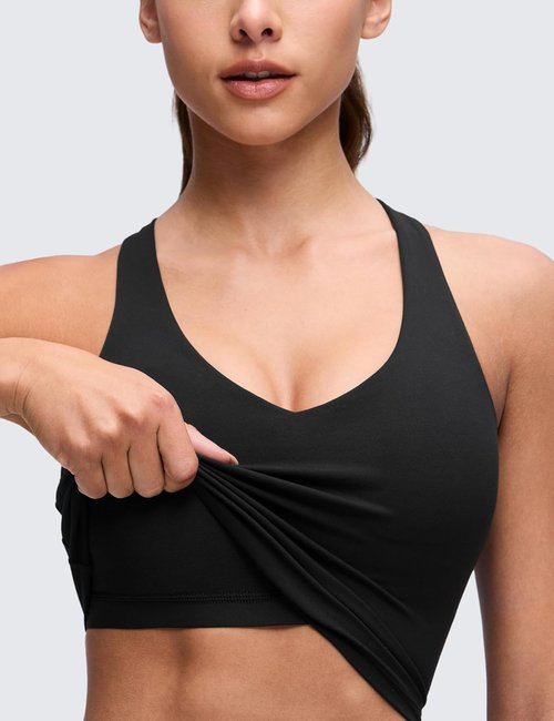CRZ YOGA Butterluxe V Neck Crop Tank Top - Wireless Padded Racerback Sports Bra for Women