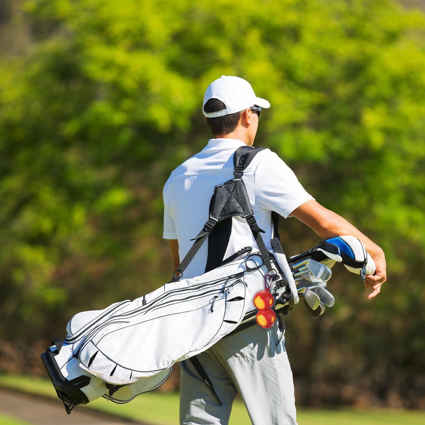 PATIKIL Golf Ball Holder, 2 Pack Silicone 2 Balls Carrier Protective Portable Sleeve with Buckle for Golf Bag Belt, Rose Red, Green