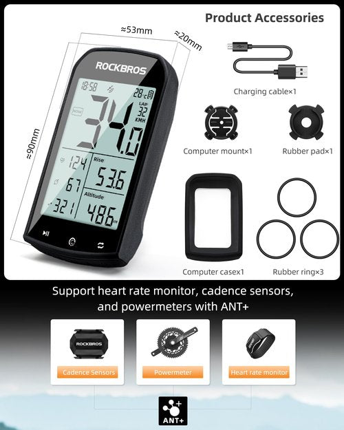 ROCKBROS Bike Computer Wireless Cycling Computers Bike Speedometer Odometer Bicycle Computer with Speed Cadence Sensor for Riding Cycling Waterproof 2.9inch LCD Screen