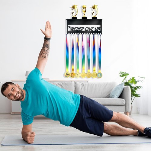 Bnesi Black Metal Medal Holder | Adjustable Trophy Wall Frame - Foldable Organizer for Trophies and Medals