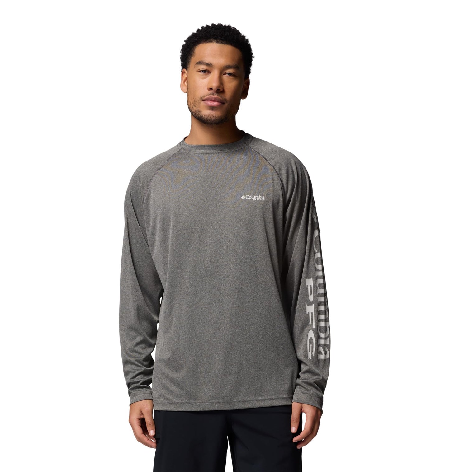 Columbia Men's PFG Terminal Tackle Long Sleeve Fishing Shirt, Charcoal Heather/Cool Grey Logo, 2X Tall