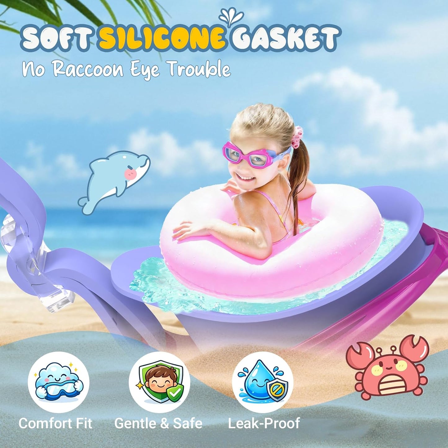 Skiennix Kids Swim Goggles - 2 Pack Anti-Fog UV Protection for Ages 3-10 | Easy Clip Design